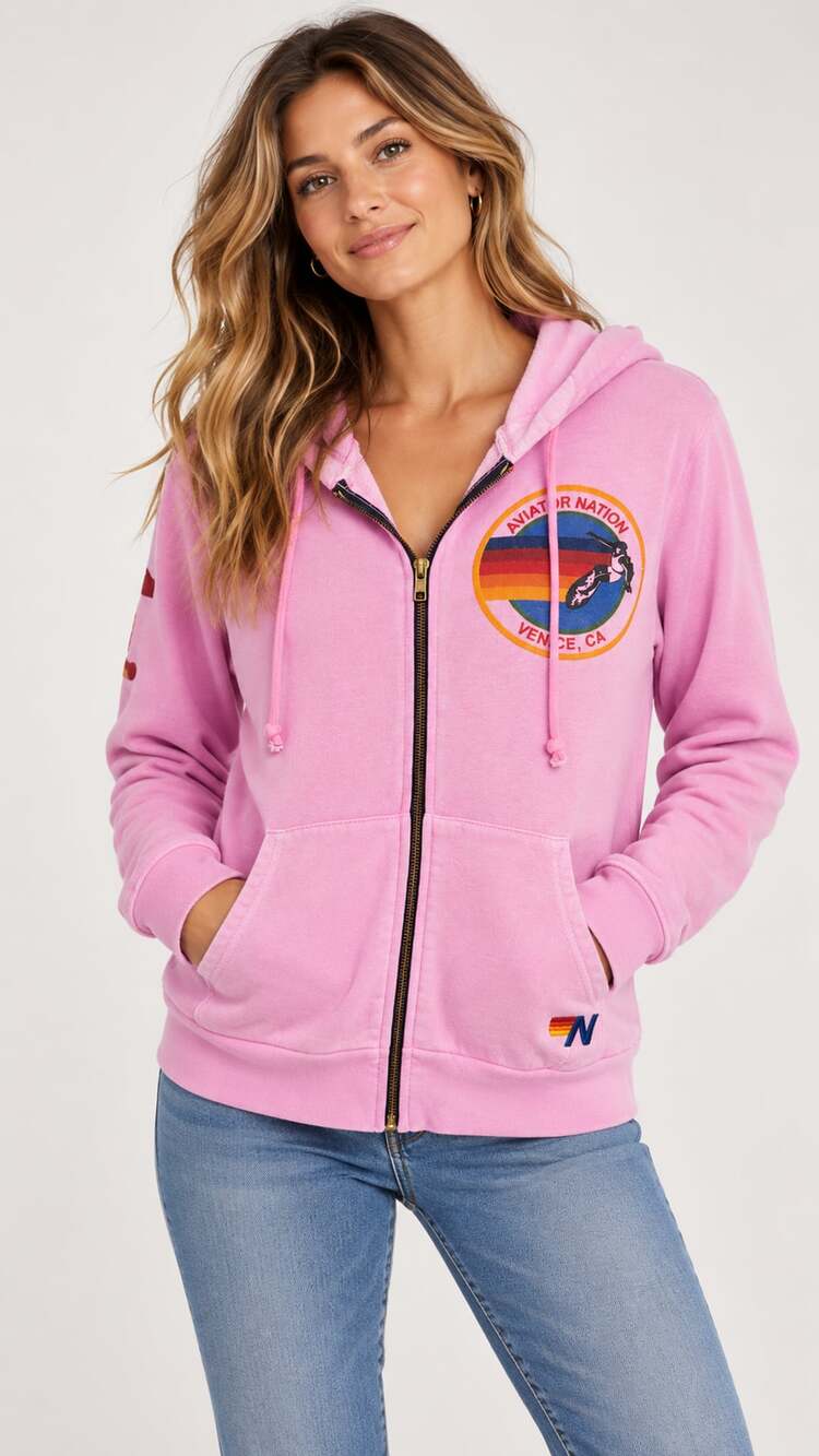 Aviator Nation Hamptons Zip Hoodie Size S Pink Venice Ca